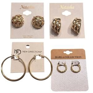 Women's Gold Tone Earring Bundle (4 pair) Natasha New Direction Darla NWT